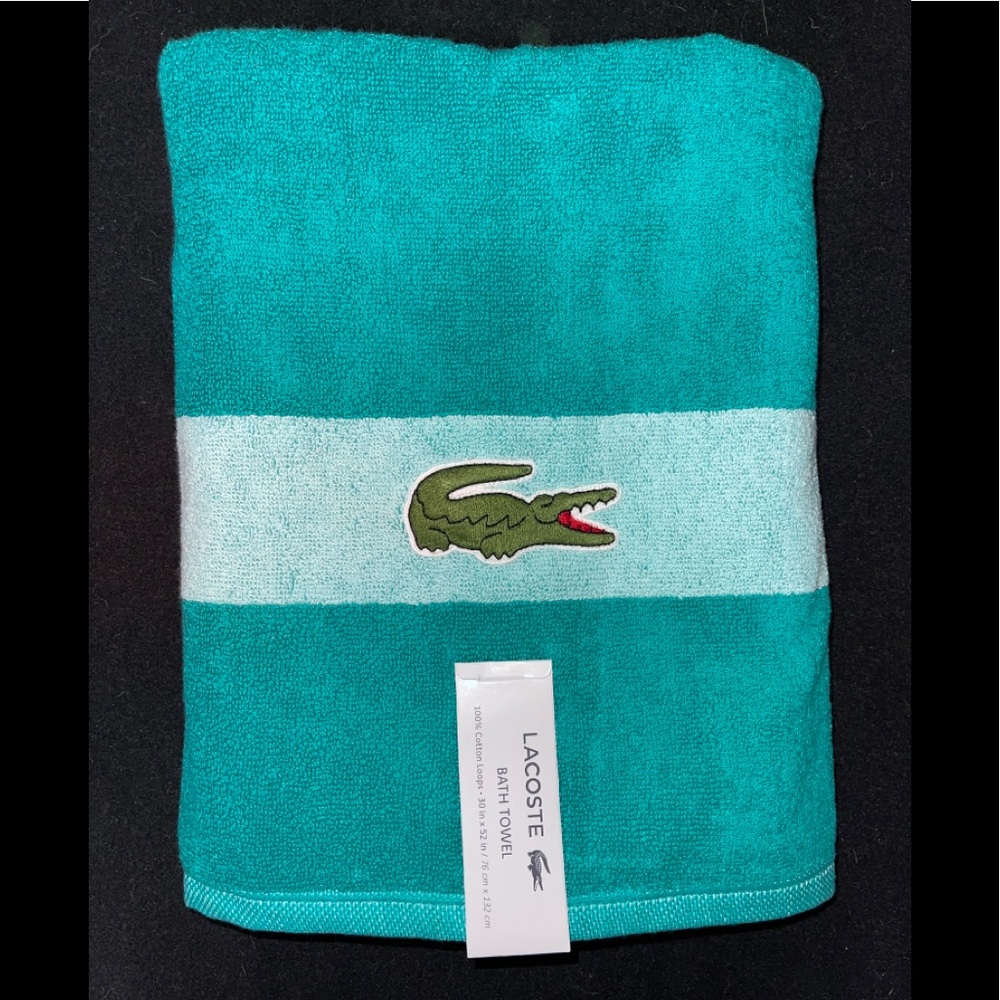 Lacoste Bath Towel 100% Cotton Loops Colorblocked  Turquoise 30x52 OEKO-TEX